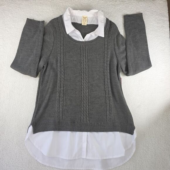 Faded Glory Women's Gray Knit Sweater with White Collared Shirt Layer Size XXL - Picture 15 of 15